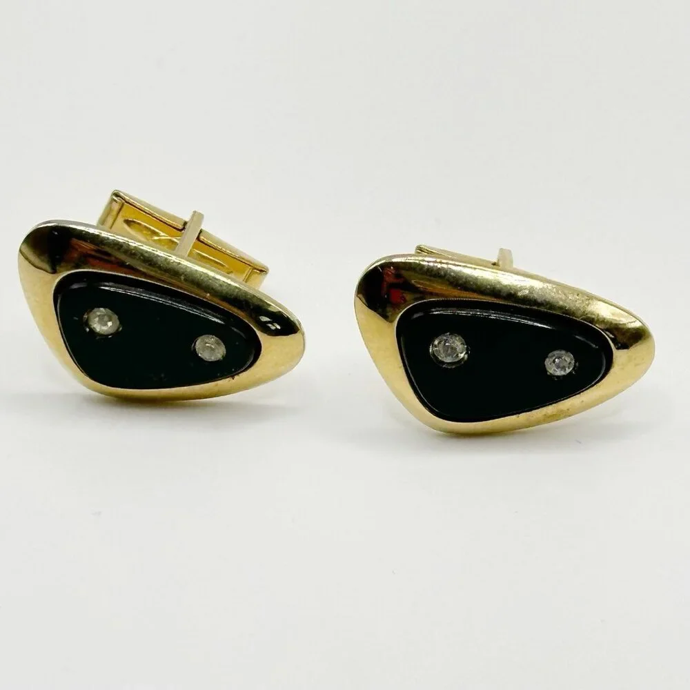 Vintage Sarah Coventry Cufflinks Space Age Atomic Golden Rhinestone‎ Mid Century